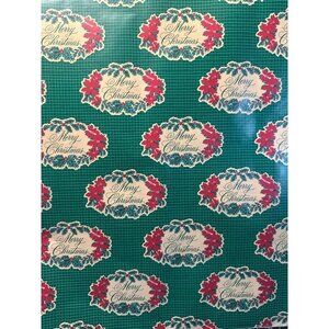 VTG Merry Christmas Wrapping Paper Roll With Festive Poinsettia Design Holiday